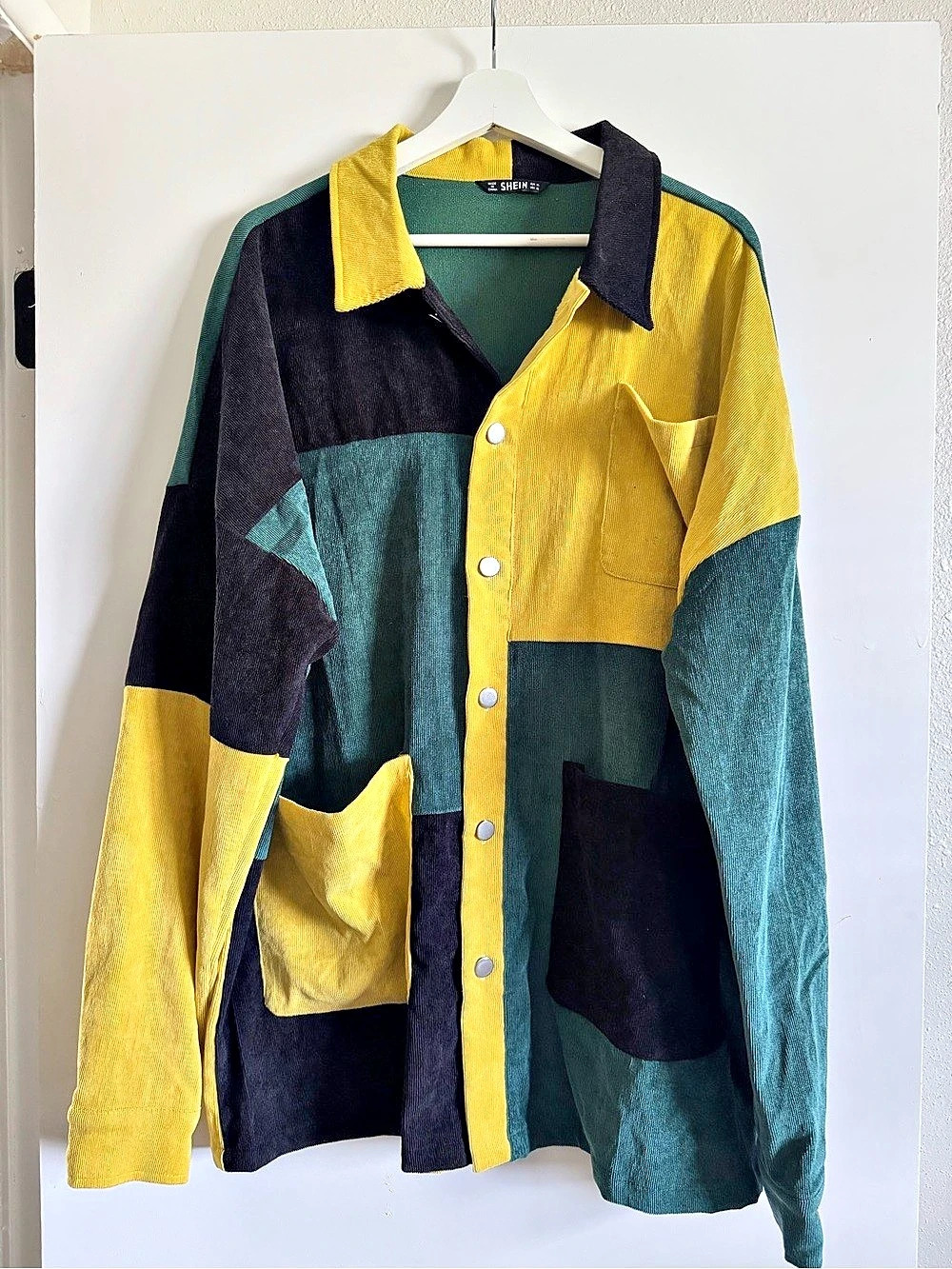 SHEIN Color Block Utility Jacket in Green & Yellow